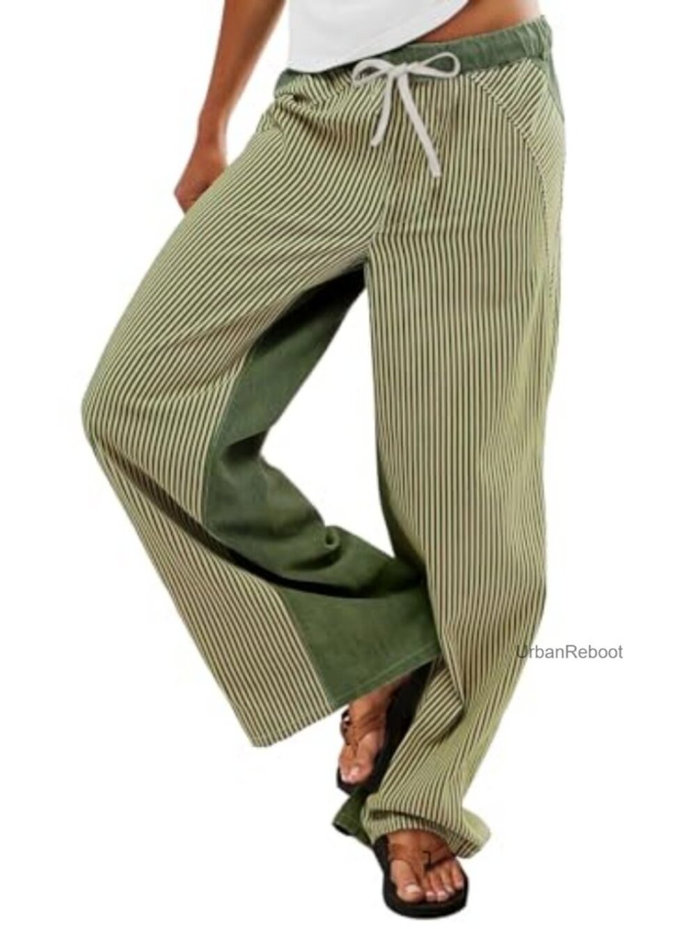 Low Rise Striped Wide Leg Pants Drawstring Waist Boho Palazzo Trendy